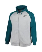 Men's Heather Gray Philadelphia Eagles Big and Tall Fleece Raglan Full-Zip Hoodie Jacket