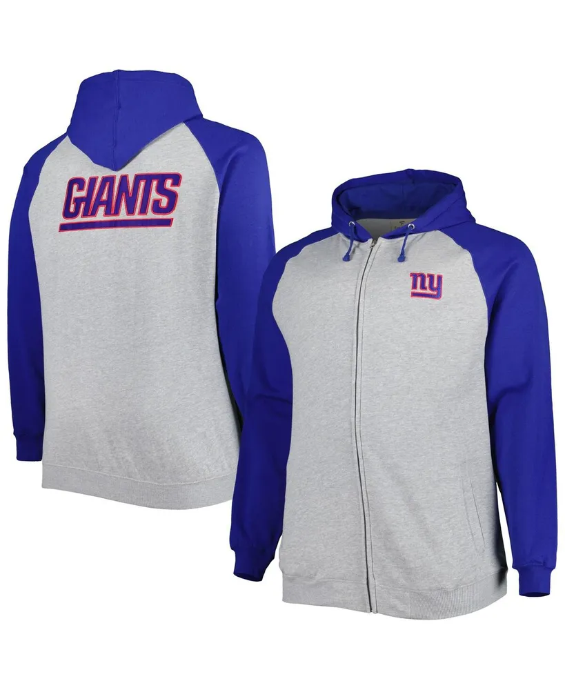 Men's Heather Gray New York Giants Big and Tall Fleece Raglan Full-Zip Hoodie Jacket