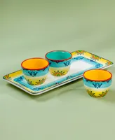 Euro Ceramica Zanzibar Ceramic Artisan Design Appetizer 4 Piece Serving Set