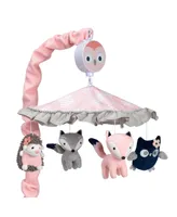 Lambs & Ivy Forever Friends Pink/Gray Woodland Owl/Fox Musical Baby Crib Mobile