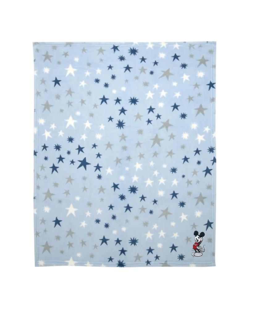 Lambs & Ivy Disney Baby Mickey Mouse Blue Star Fleece Embroidered Baby Blanket