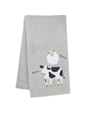 Lambs & Ivy Baby Farm Cow/Sheep Appliqued Gray Luxury Fleece Baby Blanket