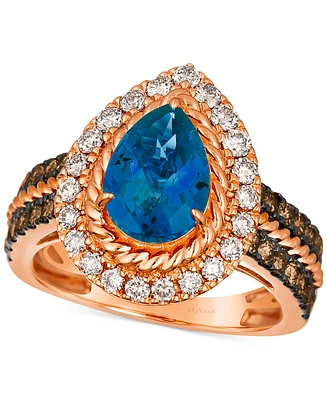 Le Vian Deep Sea Blue Topaz (2 ct. t.w.) & Diamond (1 ct. t.w.) Teardrop Halo Ring in 14k Rose Gold