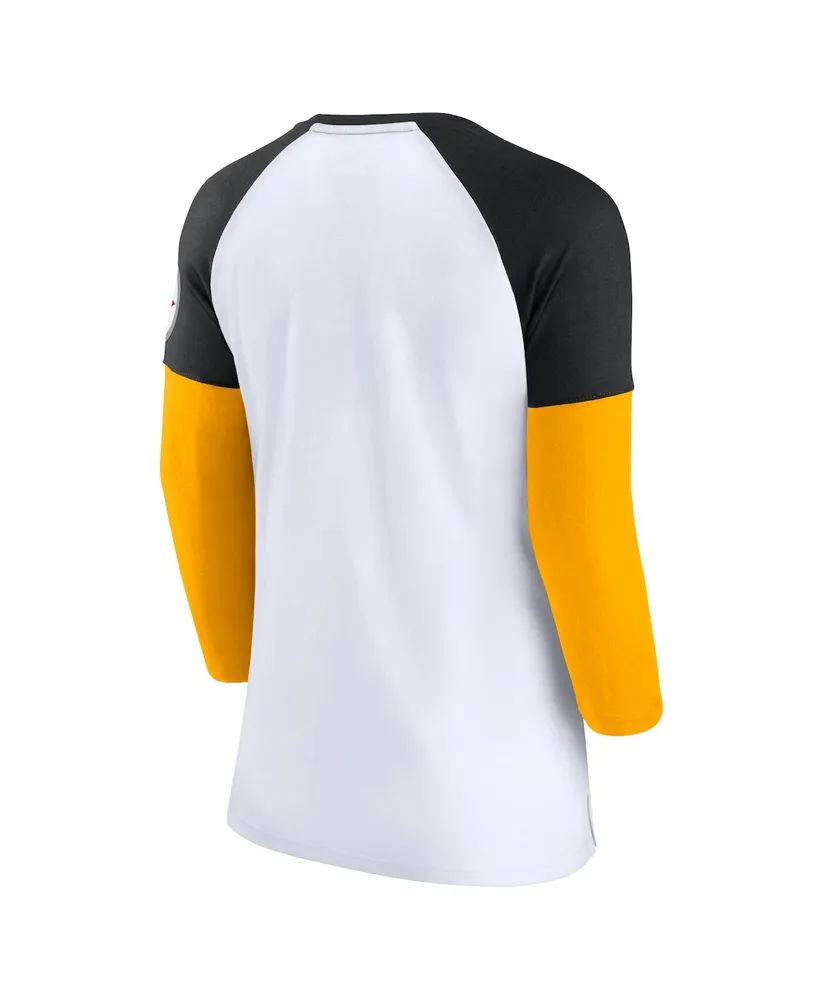 Women's Fanatics White, Black Pittsburgh Steelers Durable Raglan 3/4-Sleeve T-shirt