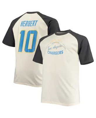 Men's Justin Herbert Oatmeal Los Angeles Chargers Big and Tall Player Name Number Raglan T-shirt