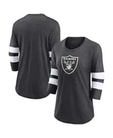 Women's Fanatics Heathered Charcoal Las Vegas Raiders Primary Logo 3/4 Sleeve Scoop Neck T-shirt