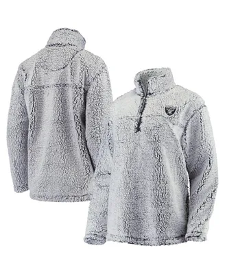 Women's G-iii 4Her by Carl Banks Gray Las Vegas Raiders Sherpa Quarter-Zip Pullover Jacket