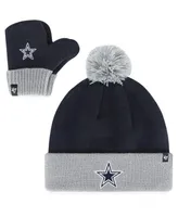 Infant Boys and Girls '47 Brand Brand Navy Dallas Cowboys Bam Bam Cuffed Knit Hat with Pom and Mittens Set