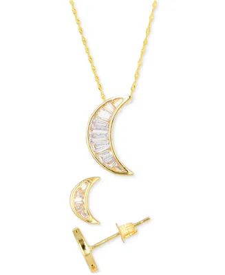 2-Pc. Set Cubic Zirconia Baguette Crescent Moon Pendant Necklace & Matching Stud Earrings in 14k Gold-Plated Sterling Silver