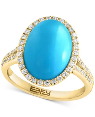 Effy Turquoise & Diamond (1/3 ct. t.w.) Oval Halo Ring in 14k Gold
