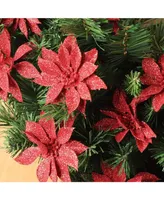 Floral Home 24-Pack Red Glitter Poinsettia Picks - Festive Christmas Decor