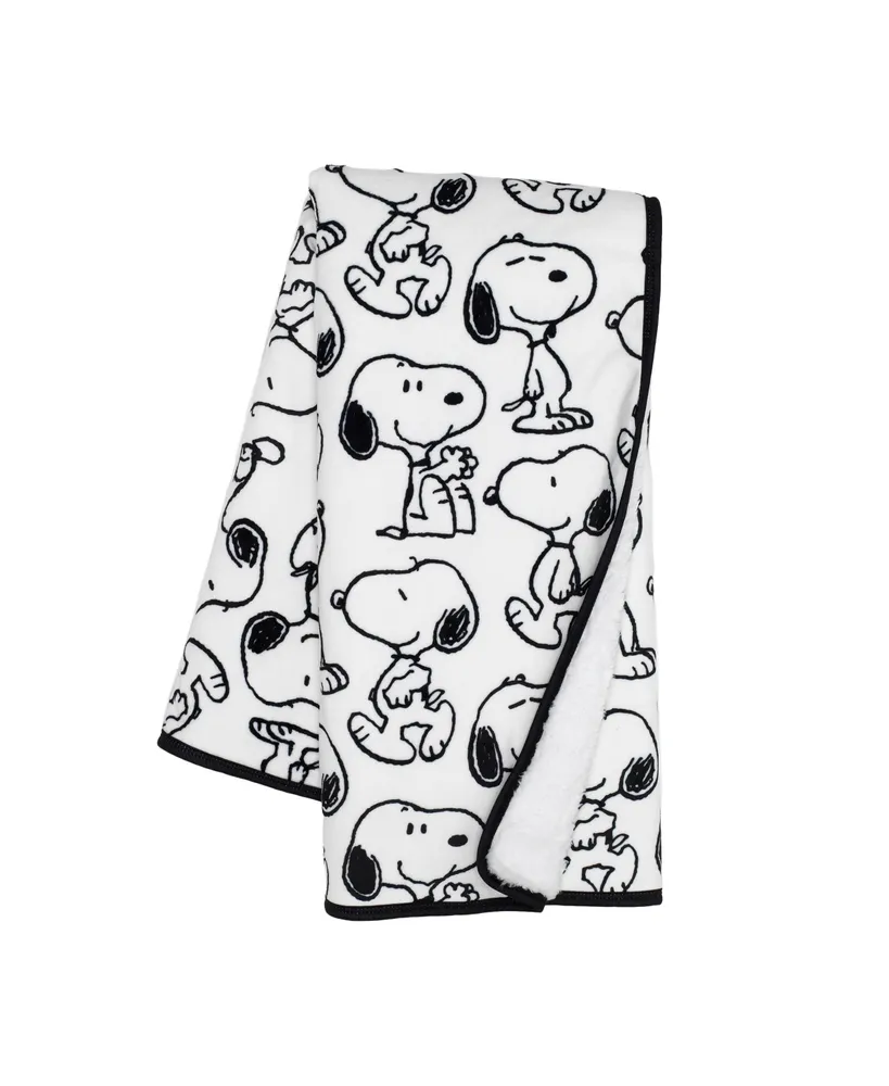 Lambs & Ivy Classic Snoopy Minky and Sherpa Baby Blanket - White/Black