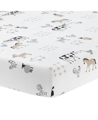 Lambs & Ivy Baby Farm Animals 100% Cotton Fitted Crib Sheet - White