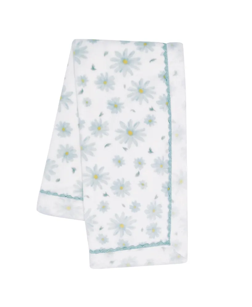 Lambs & Ivy Sweet Daisy White/Blue Floral Soft Luxury Fleece Baby Blanket