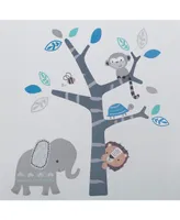 Bedtime Originals Jungle Fun Gray/Blue Safari Elephant, Lion, and Monkey Tree Wall Decals