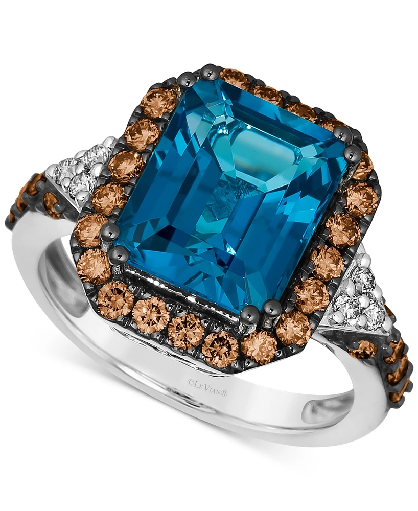 Le Vian Couture Deep Sea Blue Topaz (5 ct. t.w.), Chocolate Diamonds (3/4 ct. t.w.) & Nude Diamonds (1/10 ct. t.w.) Square Halo Ring in Platinum