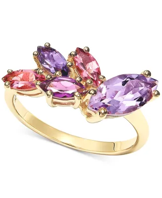 Multi-Gemstone Marquise Cluster Ring (1-3/4 ct. t.w.) in 14k Gold-Plated Sterling Silver - Multi
