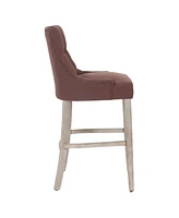 29" Linen Fabric Tufted Buttons Upholstered Wingback Bar Stool