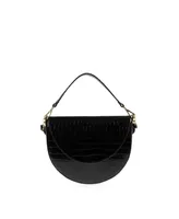 Women's Leather Embossed Croco Forget Me Not Bag (Black) - Black Croc