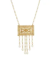2028 Gold Tone Imitation Pearl Drop Rectangle Necklace