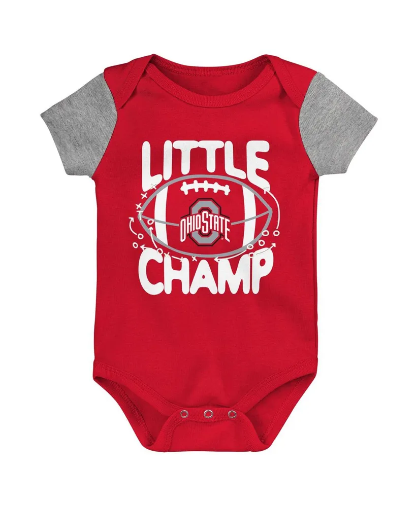 Newborn and Infant Boys and Girls Scarlet, Heather Gray Ohio State Buckeyes Little Champ Bodysuit Bib & Booties Set