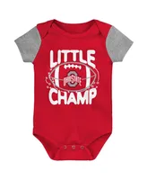 Newborn and Infant Boys and Girls Scarlet, Heather Gray Ohio State Buckeyes Little Champ Bodysuit Bib & Booties Set