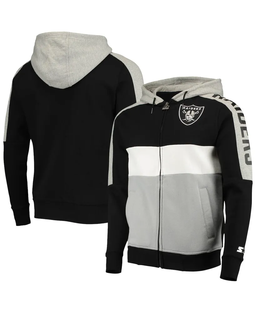 Men's Starter Black and Silver Las Vegas Raiders Playoffs Color Block Full-Zip Hoodie