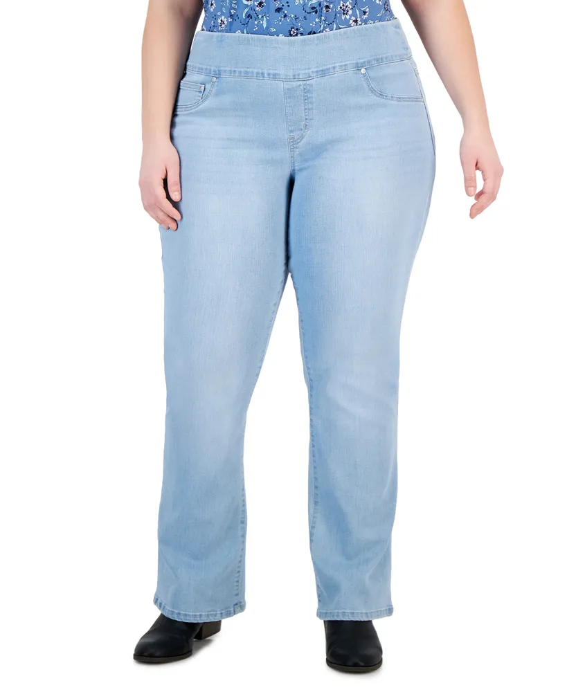 Style & Co Plus Size Mid-Rise Pull On Boot-Cut Jeans