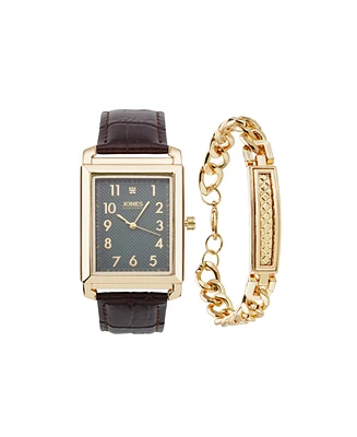 Jones New York Men's Analog Brown Polyurethane Strap Watch, 42mm and Bracelet Set