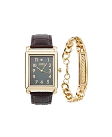 Jones New York Men's Analog Brown Polyurethane Strap Watch, 42mm and Bracelet Set