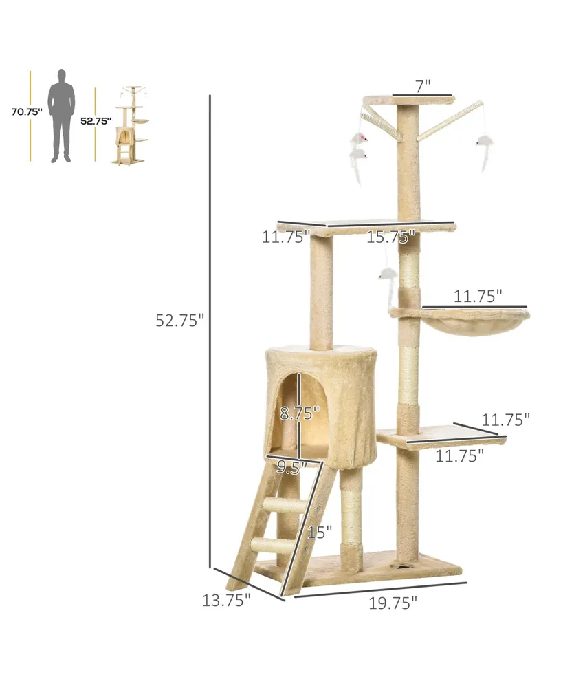 PawHut 53" Cat Tree Activity Center Climbing Condo Scratcher w/ Toys