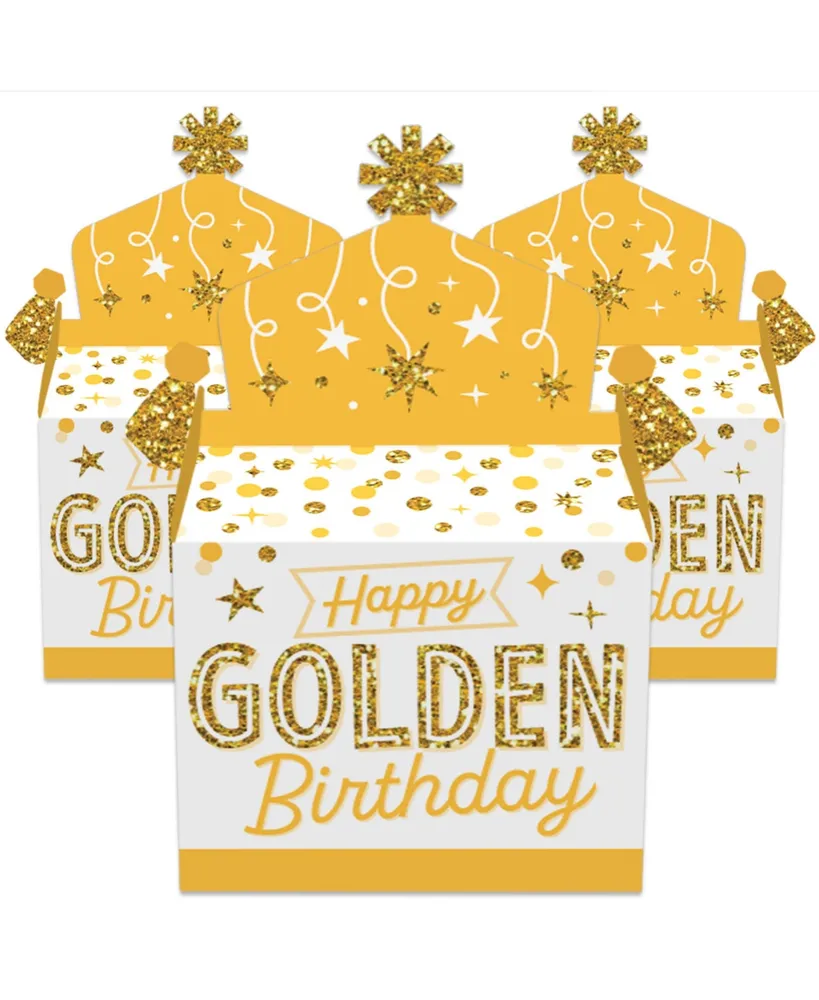 Big Dot of Happiness Golden Birthday Treat Box Favors Happy Birthday Party Goodie Gable Boxes 12 Ct