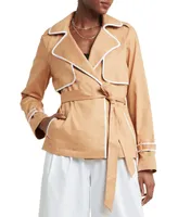 H Halston Women's Piping-Trim Trench Jacket