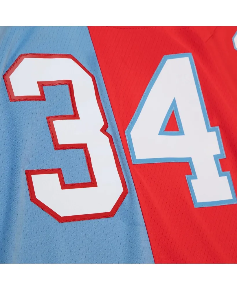 Men's Mitchell & Ness Earl Campbell Light Blue, Red Houston Oilers Big and Tall Gridiron Classics Split Legacy Retired Player Replica Jersey
