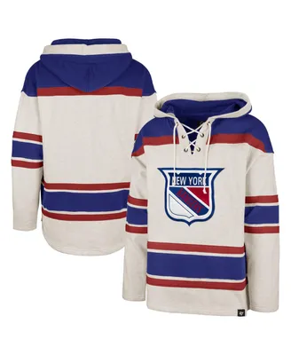 Men's '47 Brand Oatmeal New York Rangers Rockaway Lace-Up Pullover Hoodie