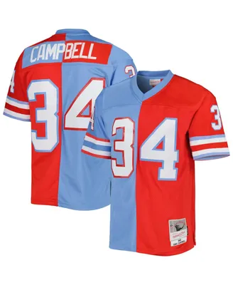 Men's Mitchell & Ness Earl Campbell Red, Light Blue Houston Oilers Gridiron Classics 1980 Split Legacy Replica Jersey