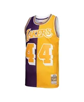 Men's Mitchell & Ness Jerry West Purple, Gold Los Angeles Lakers Hardwood Classics 1971-72 Split Swingman Jersey