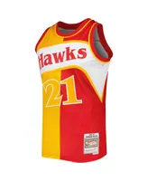 Men's Mitchell & Ness Dominique Wilkins Yellow, Red Atlanta Hawks Hardwood Classics 1986-87 Split Swingman Jersey