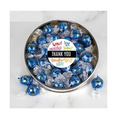 Thank You Candy Gift Tin with Dark Chocolate Lindor Truffles by Lindt Large Plastic Tin with Sticker - Assorted Pre