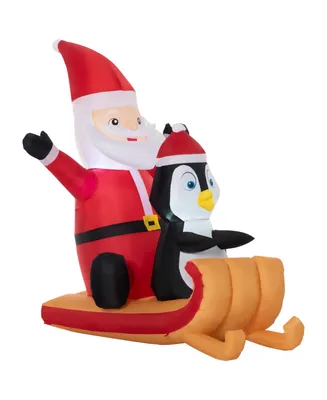 Outsunny 5' Inflatable Christmas Santa Penguin on Sleigh Blow-Up Yard Display