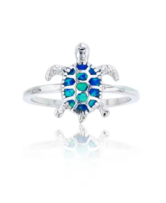 Macy's Created Blue Opal Inlay Turtle Ring Sterling Silver