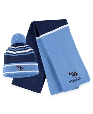 Women's Wear by Erin Andrews Navy Tennessee Titans Colorblock Cuffed Knit Hat with Pom and Scarf Set