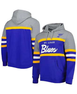 Men's Mitchell & Ness Blue, Heather Gray St. Louis Blues Head Coach Pullover Hoodie