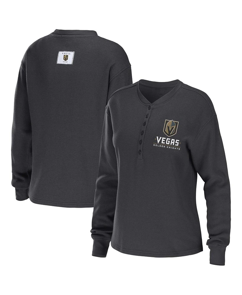 Women's Wear by Erin Andrews Charcoal Vegas Golden Knights Waffle Henley Long Sleeve T-shirt