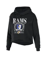 Women's Wear by Erin Andrews Black Los Angeles Rams Cropped Sponge Fleece Pullover Hoodie