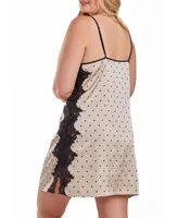 iCollection Kareen Dotted Plus Satin Chemise Adorned Front and Side Lace