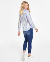 Tommy Hilfiger Womens Striped Roll Tab Shirt Waverly Cuffed Skinny Jeans