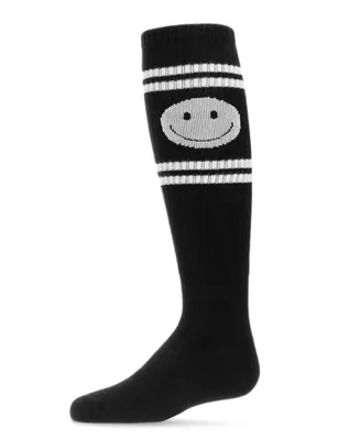 Girl's Athletic Smiley Cotton Blend Knee High Socks