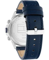 Tommy Hilfiger Men's Multifunction Navy Blue Leather Strap Watch 46mm