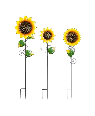 Evergreen Radiant Sunflower Garden Stake, Set of 3- 10x36x1, 7.5x31x1, 7x24x1 in